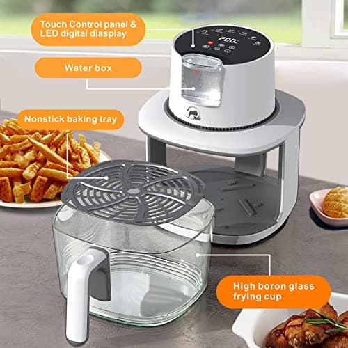 X&E Glass Air Fryer And Juicy Function Air Fryer Plus 6-in-1 Cooking Menus, 4.8 Quart Capacity with Touch Control Panel, 360° Visible Glass Cup, Tender Roast, Digital Electric Hot Airfryer