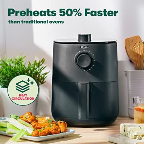 BELLA 3 Qt Manual Air Fryer Oven and 5-in-1 Multicooker with Removable Nonstick and Dishwasher Safe Crisping Tray and Basket, 1400 Watt Heating System, Matte Black