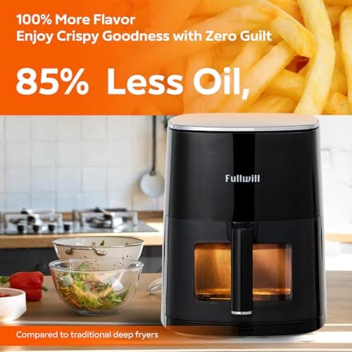 Fullwill Air Fryer with Viewing Window 6QT,5-in-1 Multi-Function(Air Fry,Roast,Bake,Reheat,Dehydrate) plus 7 One-Touch Presets for Wings,Fries,Steak and More,85% Less Oil Cooking for Families