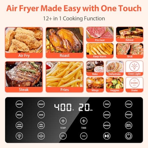 Beelicious 5.8QT Large Air Fryer, 12-in-1 Digital Airfryer with Clear Window, 40+ Recipes, Flavor-Lock Tech, Shake Reminder, Compact, Quiet, Dishwasher Safe, Nonstick (Bright White)