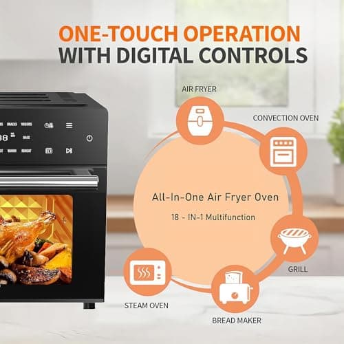 Kitchen in the box 32 QT Extra Large Toaster Oven Air Fryer Combo, 18-in-1 Convection Toaster Oven Countertop with Baking, Dehydrate and Rotisserie, 6 Accessories, 1800W