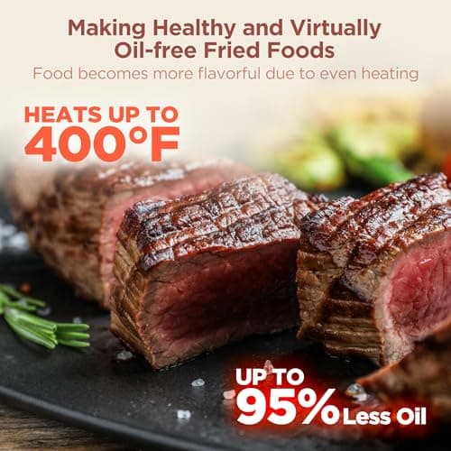 Air Fryer 8-in-1 with 6.3 Qt Capacity and Easy View Windows, Max 400F, 95% Less Oil, 100+ Recipes, Shake Reminder, Nonstick Basket for Roast, Bake, Dehydrate, Reheat, Broil-CT03