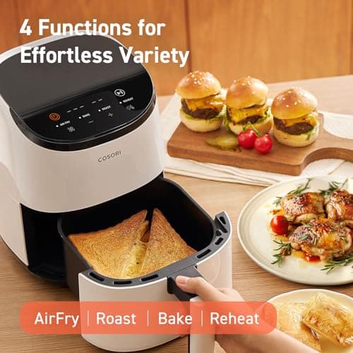COSORI Air Fryer 2.1 Qt, 4-in-1 Small Mini Airfryer, Bake, Roast, Reheat, 97% Less Oil, Compact & Quiet, Nonstick & Dishwasher Safe Basket, 30 In-App Recipes with Nutrition Facts, Auto-Shut Off, White
