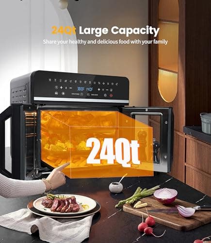 24Qt Large Air Fryer Oven French Door 15 in 1 Multi-Function Digital Controls Convection Oven Stainless Steel Dual Zone Electric Oven Toaster Combo with 13 Accessories & Cookbook