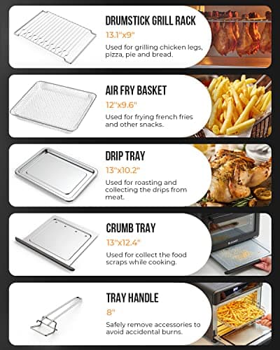 Large Capacity Toaster Oven Countertop, Dishwasher Safe Detachable Panel, 26QT Air Fryer Toaster Oven Combo, with Drumstick Grill, Air Fry, Crisp, Bake, Toast, Bagel, Pizza, Broil, Defrost, BLAZANT