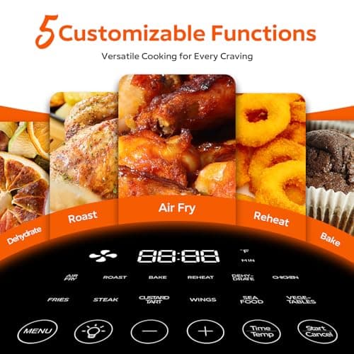 Fullwill Air Fryer with Viewing Window 6QT,5-in-1 Multi-Function(Air Fry,Roast,Bake,Reheat,Dehydrate) plus 7 One-Touch Presets for Wings,Fries,Steak and More,85% Less Oil Cooking for Families