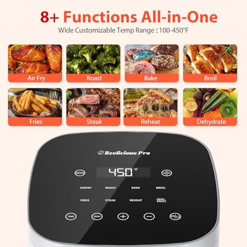 Air Fryer, Beelicious 8-in-1 Smart Compact 4QT Air Fryers,Shake Reminder,450°F Digital Airfryer with Flavor-Lock Tech,Tempered Glass Display,Dishwasher-Safe & Nonstick,Fit for 1-3 People,Bright White