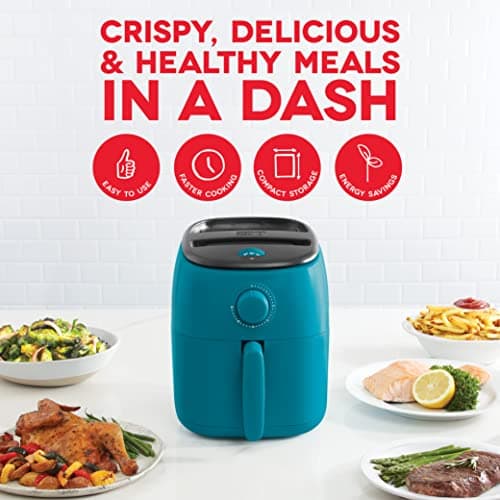 DASH Tasti-Crisp™ Electric Air Fryer Oven, 2.6 Qt., Teal – Compact Air Fryer for Healthier Food in Minutes, Ideal for Small Spaces - Auto Shut Off, Analog, 1000-Watt