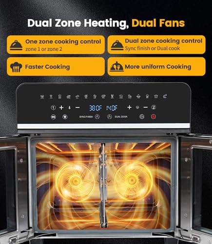 24Qt Large Air Fryer Oven French Door 15 in 1 Multi-Function Digital Controls Convection Oven Stainless Steel Dual Zone Electric Oven Toaster Combo with 13 Accessories & Cookbook