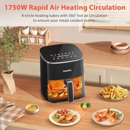 FABULETTA Air Fryer 11-in-1, 6QT Airfryer 450F Max Crisp, Nonstick Basket, Diswasher Safe, Shake Reminder for Roast, Bake, Dry, Reheat, Frozen, Broil, Proof-Black