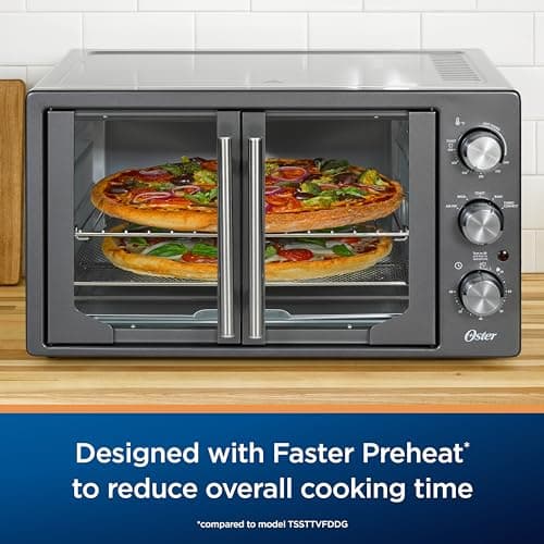 Oster Extra Large French Door Air Fryer Oven, 6 Cooking Functions, 60-Minute Timer, Stainless Steel Countertop Appliance