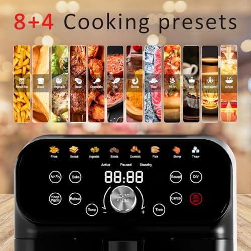Air Fryer, 6QT Air Fryer Oven with LED Digital Touchscreen, 12 Preset Cooking Functions Air fryers, Bake, Reheat, Keep Warm, Nonstick and Dishwasher-Safe Basket, Stainless Steel/Black
