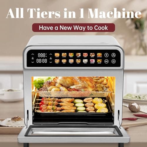 SEEDEEM 32-Quart Large Air Fryer Oven, 14-in-1 Digital Toaster Oven with Touchscreen, Family Size Countertop Convection Oven for Air Fry, Bake, Roast, Dehydrate, Reheat & More
