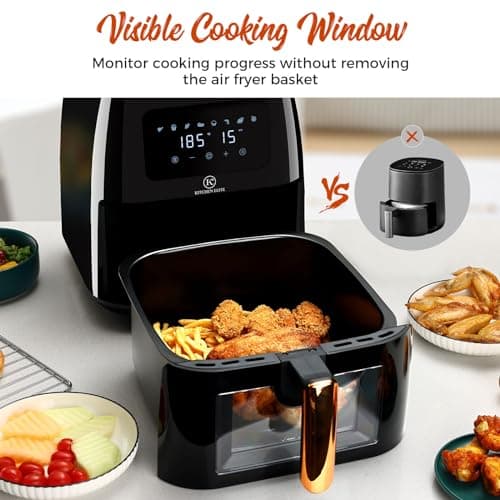 [Kitchen Elite] Air Fryer 8 Qt With Clear Window, Large Airfryer, 8 Presets, One-touch Panel, 360° Turbo Airflow Tech, Nonstick Air Fryers Basket, Dishwasher-safe, Elegant Black Design