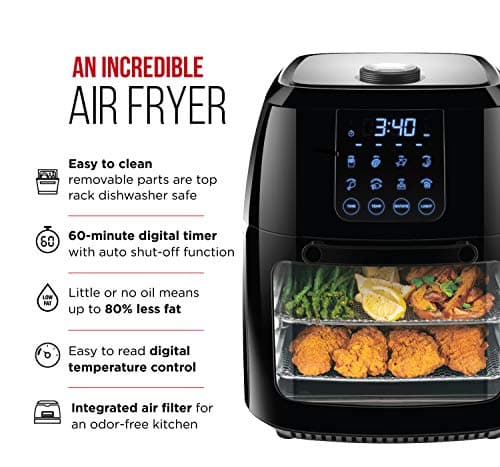 Chefman 6.3-Qt 4-In-1 Digital Air Fryer+, Rotisserie, Dehydrator, Convection Oven, XL Family Size, 8 Touch Screen Presets, BPA-Free, Auto Shutoff, Accessories Included, Black