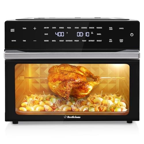 32QT Extra Large Air Fryer, 19-In-1 Air Fryer Toaster Oven Combo with Rotisserie and Dehydrator, Digital Convection Oven Countertop Airfryer Fit 13" Pizza, 6 Accessories, 1800w (Black)