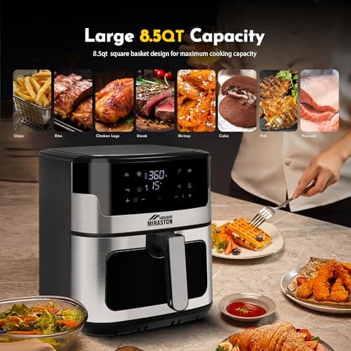 8.5QT Air Fryer, Nonstick Square Basket Family Size Digital Air Fryers, Smart Touchscreen with 8-Preset, Air Frying, Reheat Leftovers, Party Food, Fast Cooking, Dishwasher-Safe, for Kitchen