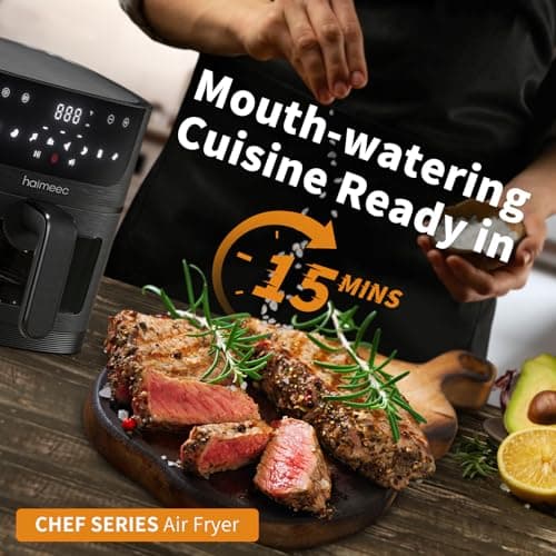 Air Fryer 8-in-1 with 6.3 Qt Capacity and Easy View Windows, Max 400F, 95% Less Oil, 100+ Recipes, Shake Reminder, Nonstick Basket for Roast, Bake, Dehydrate, Reheat, Broil-CT03