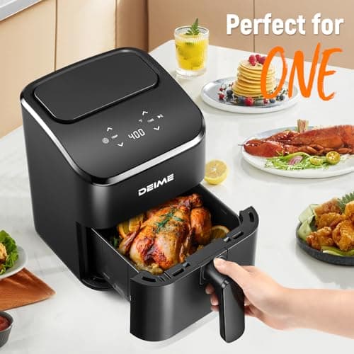 DEIME Air Fryer 3 Qt, Small Airfryer Digital Space Saving Compact, Bake, Reheat, Roasts for Quick Easy Meals, Mini Compact & Quiet, Nonstick & Dishwasher Safe Basket (Black)