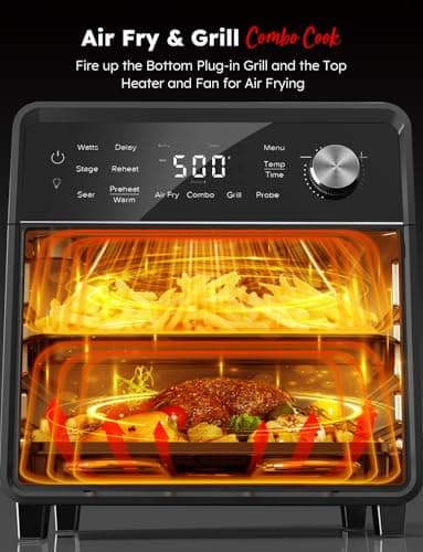 Nuwave Plug-In Grill Air Fryer Oven Combo w/Sheath Heaters, Authentic Char Flavor, 2024 New Convection System, 2X More Even, 100 Presets, Smarter Probe, 50-550°F, Stainless Steel