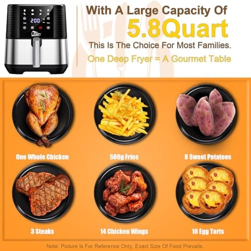 5.5L Air Fryer, Electric Oilless Cooker with LED Digital Touchscreen, 7 in 1 Uten Hot Oven Cooker, 6 Quart Large Stainless Steel Non-Stick Air Frier Pot, 1700W(Silver Black)