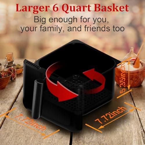 Air Fryer, 6QT Air Fryer Oven with LED Digital Touchscreen, 12 Preset Cooking Functions Air fryers, Bake, Reheat, Keep Warm, Nonstick and Dishwasher-Safe Basket, Stainless Steel/Black