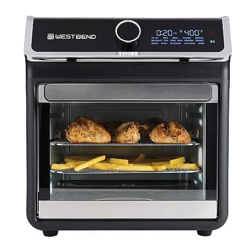 West Bend Air Fryer Oven 15-Quart with Digital Controls Easy-View Door and 16 Cooking Presets, Includes Eight Accessories, 1000-Watts, Black
