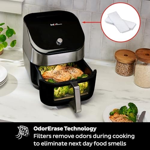 Instant Vortex Plus 6QT Air Fryer with Odor Erase Technology, 6-in-1 Functions that Crisps, Roasts, Broils, Dehydrates, Bakes & Reheats, 100+In-App Recipes, from the Makers of Instant Pot,1700W,Black