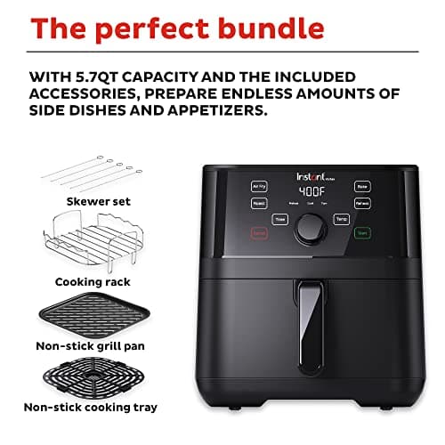 Instant Pot Vortex 5.7QT Air Fryer With Accessories, Custom Smart Cooking Programs, 4-in-1 Functions that Crisps, Roasts, Bakes and Reheats, 100+ In-App Recipes, from the Makers of Instant Pot, Black