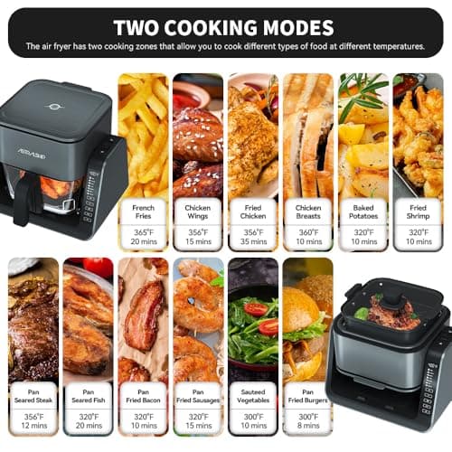 4.2 QT+1.3 QT Small Air Fryer non toxic, 2-in-1 Glass Air Fryer & Grill Pan Combo for kitchen, 7 Presets, 105-450℉, Portable Healthy Cooking, Non-Stick, Multi-Function for Frying, Griddle & Baking