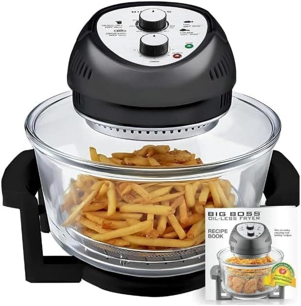 Air Fryer Toaster Oven Combo 16Qt Kitchen Countertop Convection Rotisserie 1300W Large Glass Bowl Black