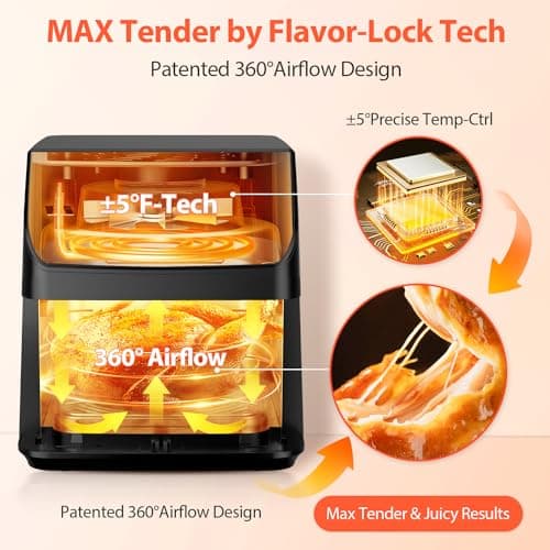 Beelicious 5.8QT Large Air Fryer, 12-in-1 Digital Airfryer with Clear Window, 40+ Recipes, Flavor-Lock Tech, Shake Reminder, Compact, Quiet, Dishwasher Safe, Nonstick (Black)