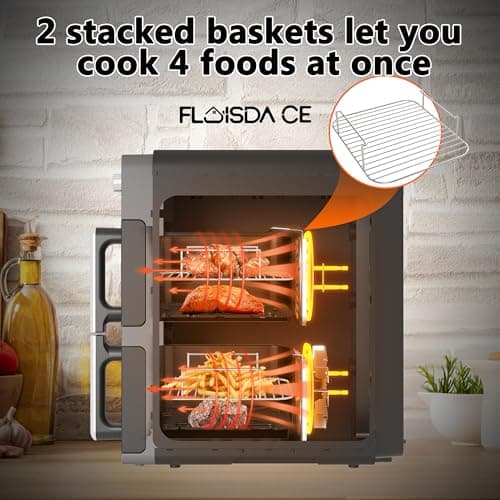 10-QT Dual Large Air Fryer, XL 2-Basket Air Fryer, 10-in-1 Technology Double Cooks 4 Foods at Once, Smart Finish & Match Cook, Air Fry, Broil,Bake, Easy Meals, Easy Clean and Dishwasher Safe, Black.