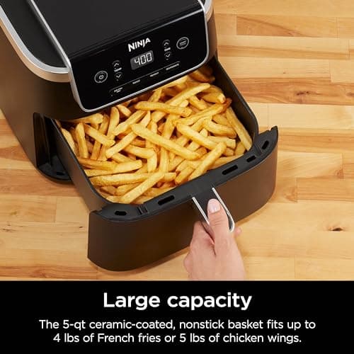 Ninja Air Fryer Pro 4-in-1 with 5 QT Capacity, Air Fry, Roast, Reheat, Dehydrate, Air Crisp Technology with 400F for hot, 120 Volts, Nonstick Basket & Crisper Plate, Grey, AF141