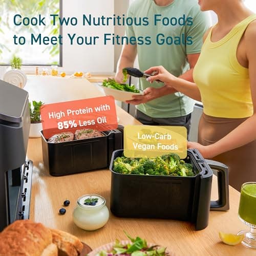 COSORI 9Qt 10-in-1 Dual Air Fryer, Fresh Balanced Meals for Family and Children with Double Baskets, Sync Cook & Finish to Bake, Roast, Reheat, Broil & 130 Recipes for Easy Cooking, Dishwasher Safe