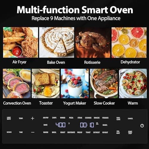 32QT Extra Large Air Fryer, 19-In-1 Air Fryer Toaster Oven Combo with Rotisserie and Dehydrator, Digital Convection Oven Countertop Airfryer Fit 13" Pizza, 6 Accessories, 1800w, Black