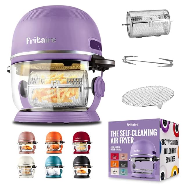 Non-Toxic Air Fryer - Glass AirFryer 5 Quart w/ 360 Visibility, Self-Cleaning, 400F Vortex Air Fryer for Even Cooking, BPA-Free Teflon Free, 6-in-1 Functions, Rotisserie, Roast, Bake, Lavender