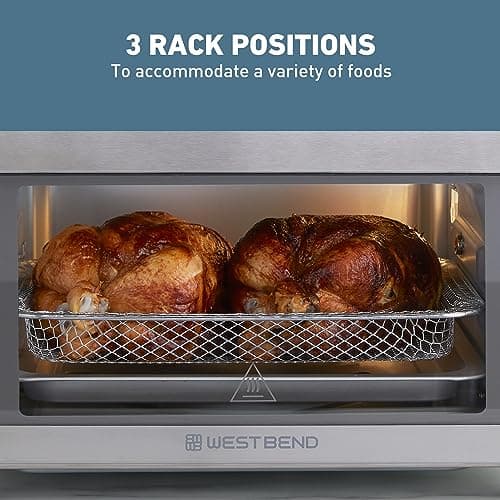 West Bend XL Air Fryer Oven 26-Quart with Digital Controls Easy-View Door and 24 Cooking Presets, Includes Nine Accessories, 1700-Watts, Metallic