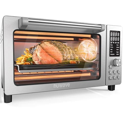 Nuwave Bravo Pro Smart 21QT Toaster Oven Air Fryer Combo, Convection Oven Countertop, 10 functions all in 1, with even & quick crisp technology, 50-450°F, 1800W, Stainless Steel