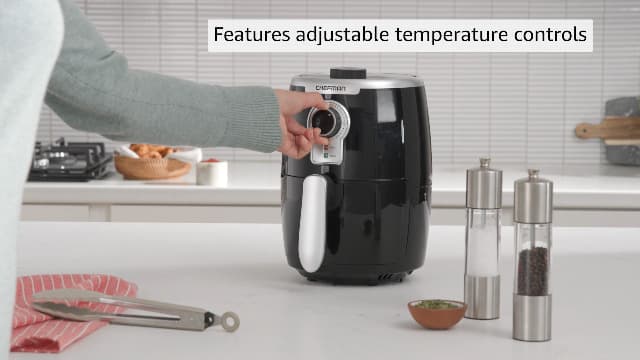 Chefman Small Compact Air Fryer Healthy Cooking, 2 Qt Nonstick, User Friendly and Adjustable Temperature Control w/ 60 Minute Timer & Auto Shutoff, Dishwasher Safe Basket, BPA-Free, 2 Quart, Black