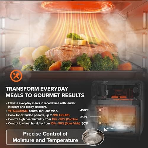 Nuwave Combi Steam Oven, 16Qt All-in-One Stainless Steel Multi-Cooker: Air Fry, Toast, Steam, Sous Vide & More, Precise 50-450°F, Adjustable Moisture, 120 Presets, Programmable Memories, Easy to Clean