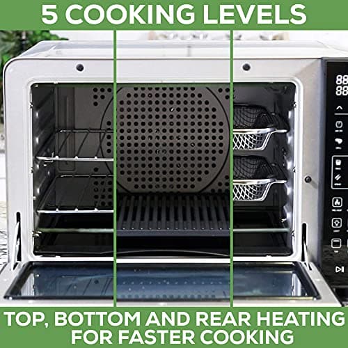 GoWISE USA 25-Quart Air Fryer Oven & Professional Dehydrator with 3 Heating Elements & Rotisserie, 12 Functions, Preheat & 5 Cooking Levels – Fits 12-Inch Pizza, 11 Accessories and Stainless Steel