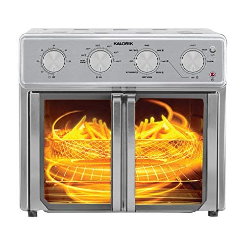 Kalorik MAXX Air Fryer Oven, 26 Quart 9-in-1 Countertop Toaster Oven and Air Fryer Combo - Fry, Bake, Roast, Rotisserie, & More, Large Glass French Doors & 7 Accessories, 1700-Watts, Stainless Steel