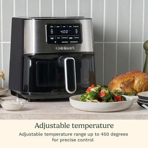 Cuisinart Air Fryer Oven, 6-Qt Basket Stainless Steel Air Fryer, Kitchen Dishwasher-Safe Parts with 5 Presets Roast, Bake, Broil, Air Fry and Keep Warm, Quick & Easy Electric Fryer, AIR-200