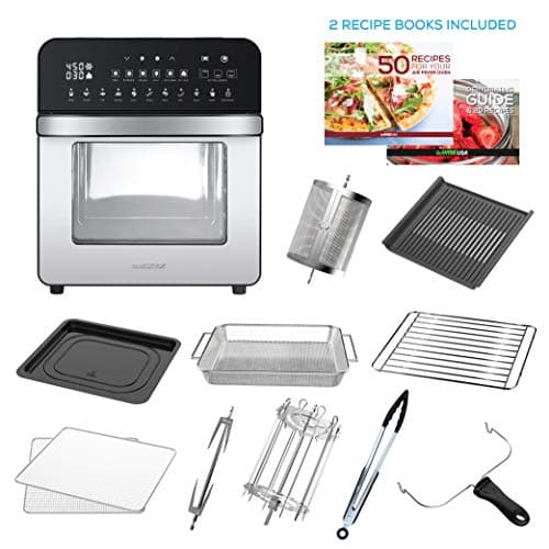 GoWISE USA 14.7-Quart Air Fryer Grill with Dual Heating Elements & Oven with Rotisserie, Dehydrator, Preheat and Broil Functions + 11 Accessories with 2 Recipe Books (Stainless Steel/Black), Ultimate