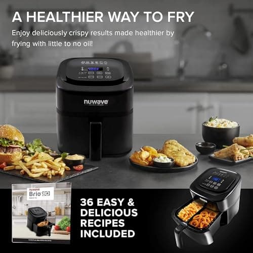 NUWAVE Brio 7-in-1 Air Fryer Oven, 7.25-Quart with One-Touch Digital Controls, Non-Stick Air Circulation Riser & Reversible Rack Included