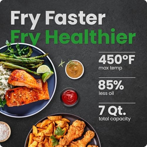 Chefman Air Fryer TurboFry 7-Qt, 6-in-1 High-Powered 450°F Cooking for Crispier Results, Compact Space-Saving Design, Air Fry, Bake, Broil, Reheat, Dehydrate, Defrost, Fast & Even Cooking – Black