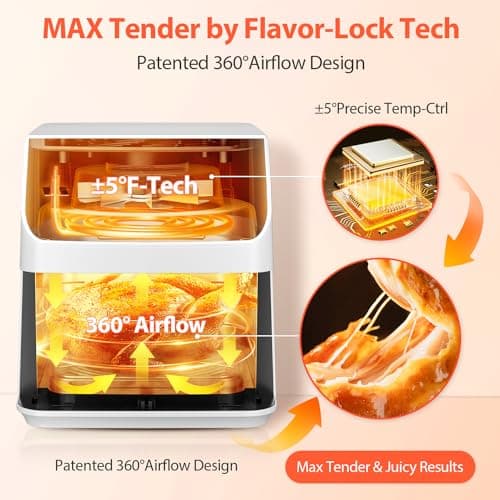 Beelicious 5.8QT Large Air Fryer, 12-in-1 Digital Airfryer with Clear Window, 40+ Recipes, Flavor-Lock Tech, Shake Reminder, Compact, Quiet, Dishwasher Safe, Nonstick (Bright White)