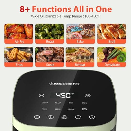 Air Fryer, Beelicious 8-in-1 Smart Compact 4QT Air Fryers, with Viewing Window, Shake Reminder, 450°F Digital Airfryer with Flavor-Lock Tech, Dishwasher-Safe & Nonstick,Fit for 1-3 People, Avo Green