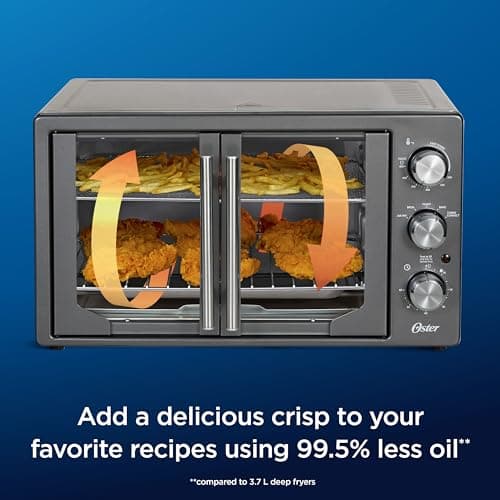 Oster Extra Large French Door Air Fryer Oven, 6 Cooking Functions, 60-Minute Timer, Stainless Steel Countertop Appliance